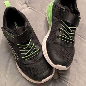 Skechers Kids Black and Lime Green Sneakers
